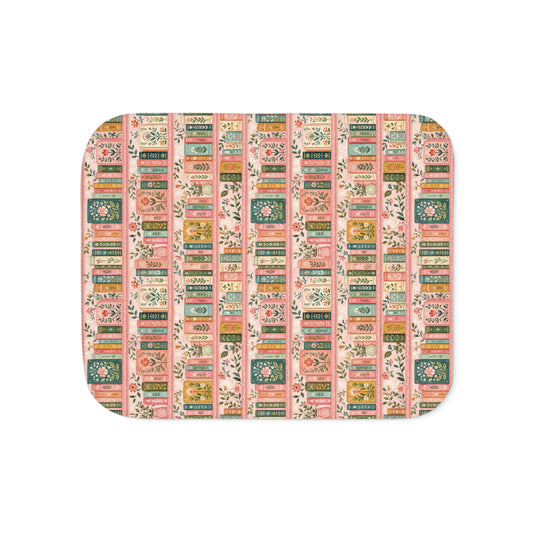 Vintage Floral Bookstack Sherpa Blanket — Cozy Pink Library Pattern