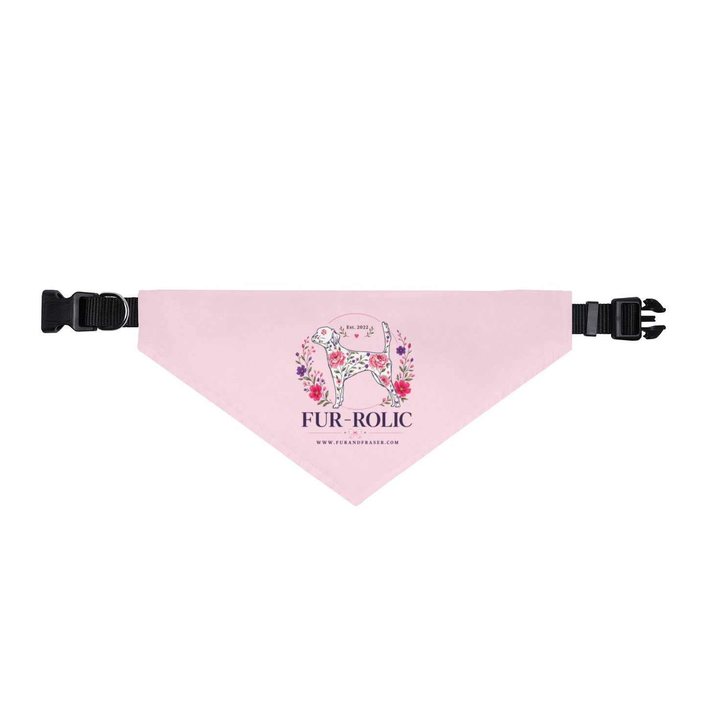 Clip-On Pet Bandana — Pink Floral "Fur-Rolic" Dog Bandana Collar Accessory