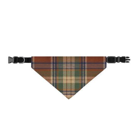 Autumn Plaid Clip-On Pet Bandana — Fall Tartan Collar Accessory