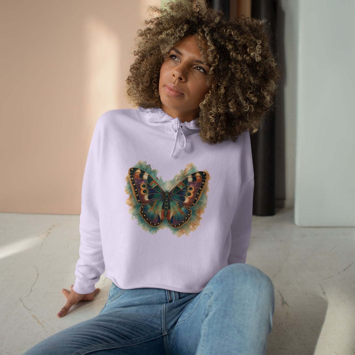 Butterfly Watercolor Crop Hoodie