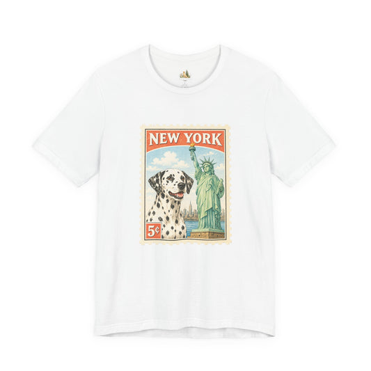 New York Dalmatian T-Shirt | Statue of Liberty Vintage Postage
