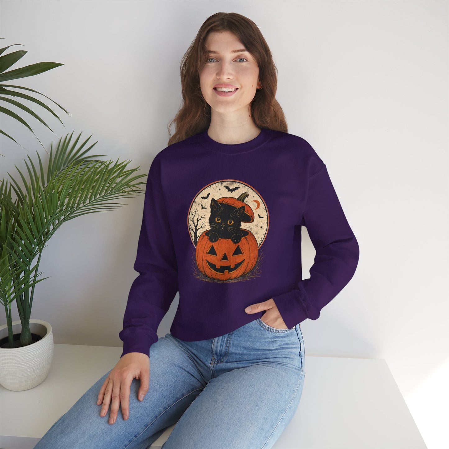 Halloween Black Cat Pumpkin Sweatshirt