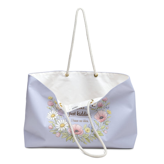Reading Weekender Bag — Floral Quote Travel Tote (‘A day without reading is like…’)