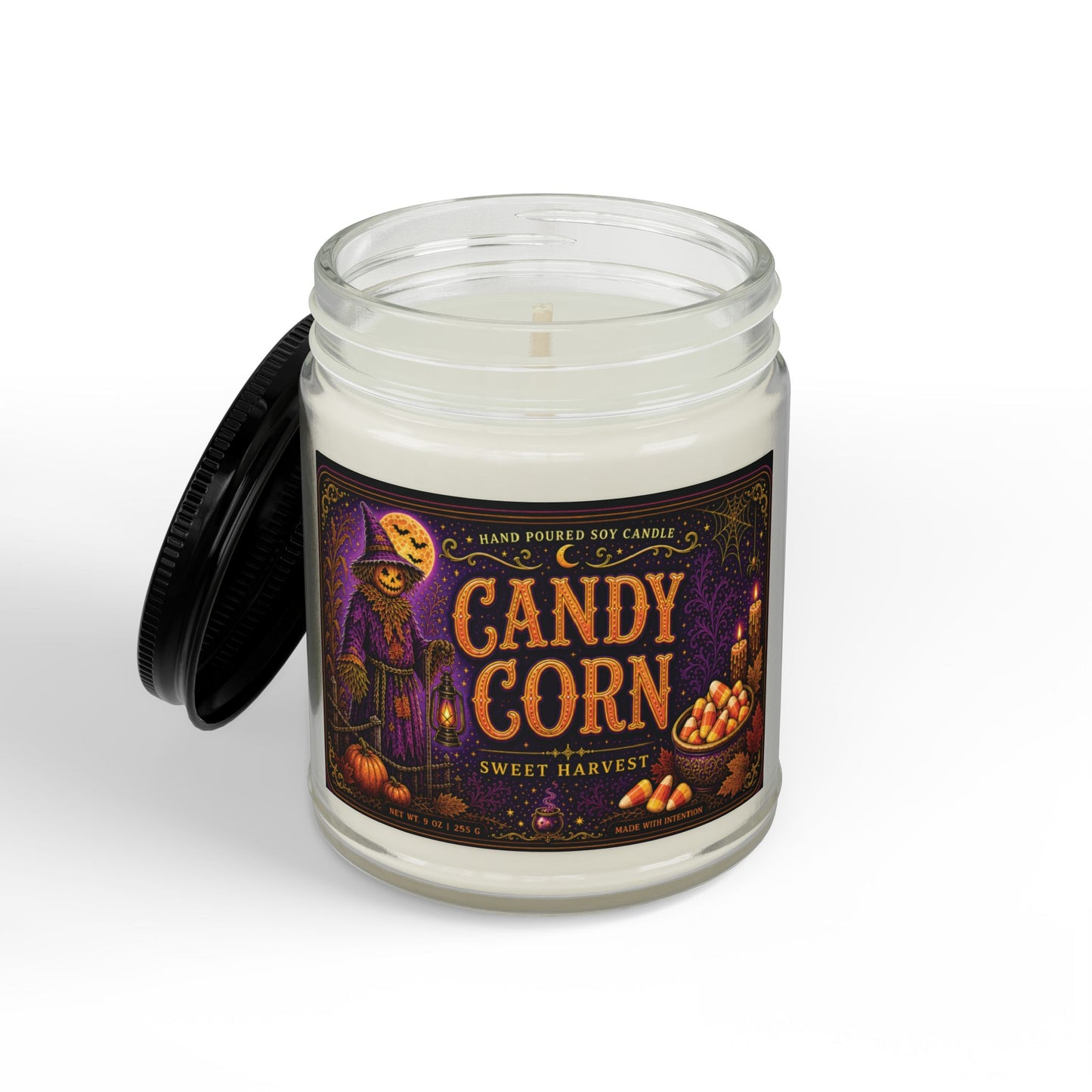Candy Corn Soy Candle Jar — Autumn Halloween Scented Candle (4oz & 9oz)