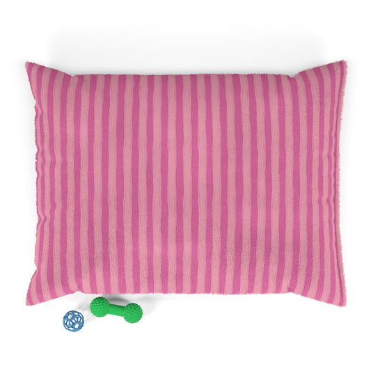 Pink Striped Plush Pet Bed — Soft Cozy Cushion for Dogs & Cats