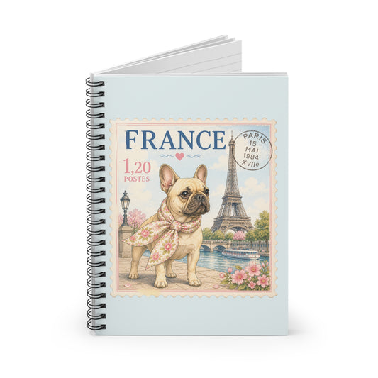 French Bulldog Paris Stamp Spiral Notebook | Ruled