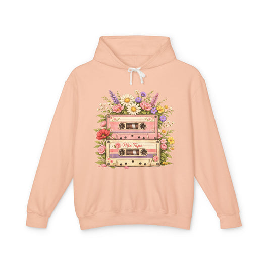 Vintage Cassette Floral Hoodie — Retro Tape 'Mix Tape' Sweatshirt