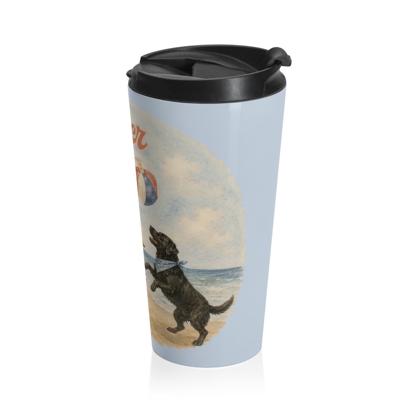 Summer Fun Dogs Stainless Steel Travel Mug — Beach Ball Retriever Design