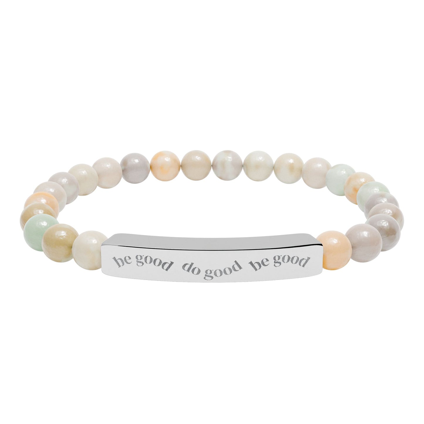 Engraved Bar Natural Stone Bracelet | Stretch Beaded Bracelet