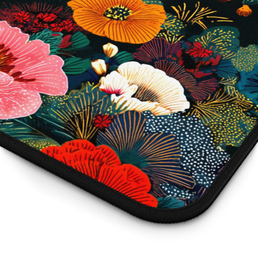Floral Velvet Desk Mat — Colorful Poppy Garden Office Mouse Pad