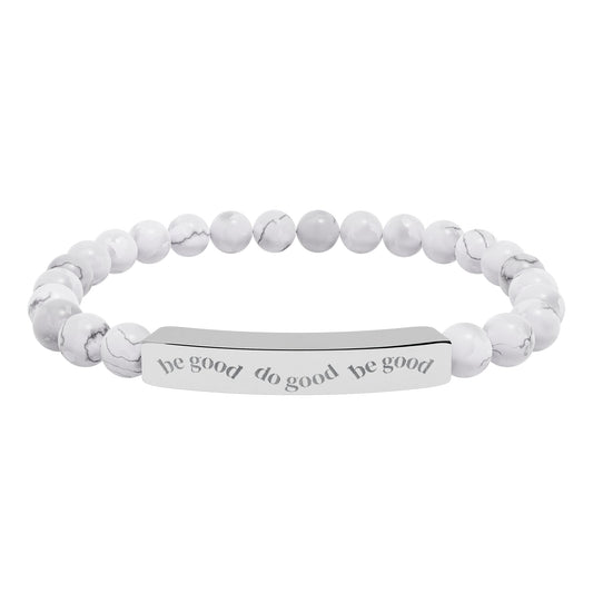 Engraved Bar Natural Stone Bracelet | Stretch Beaded Bracelet