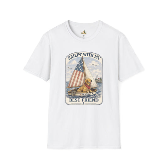 Sailin' With My Best Friend T-Shirt – Patriotic Labrador Dog Sailing Tee (Light Weight, Ultra Soft T-shirt)
