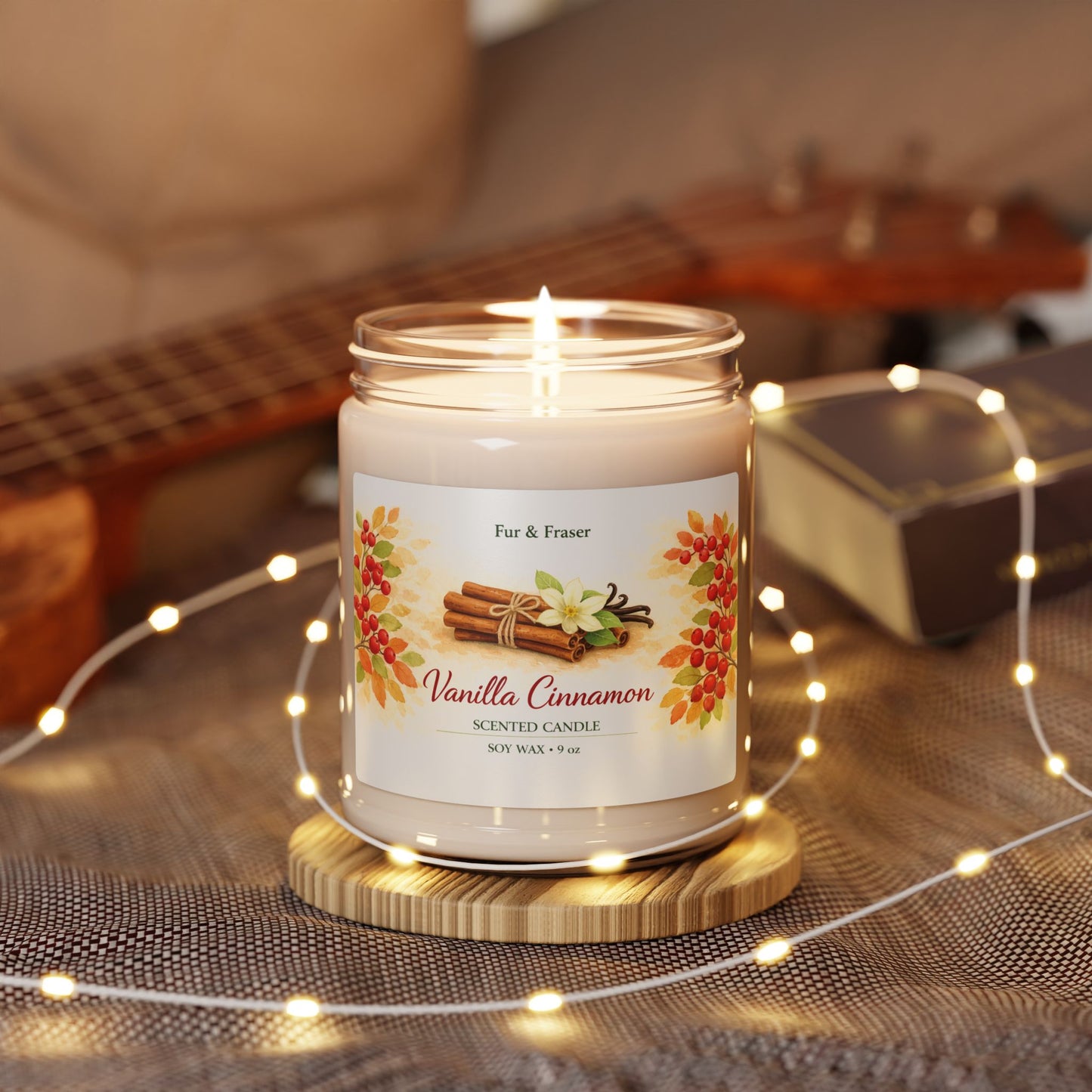Vanilla Cinnamon Soy Candle — 9oz Scented Jar (Fall & Holiday Cozy Home Fragrance)