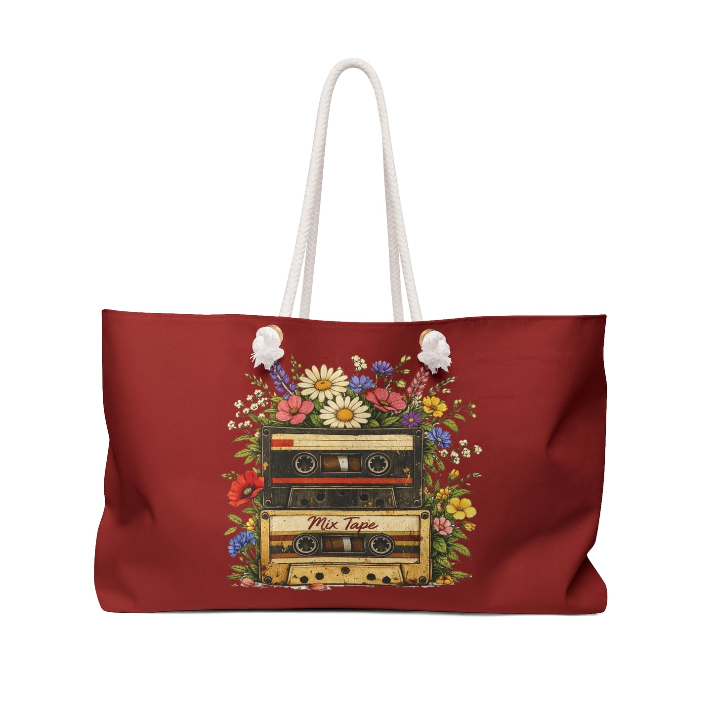 Retro Mixtape Weekender Bag — Vintage Cassette & Floral Travel Tote