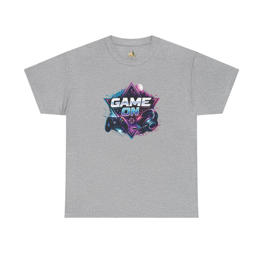 Game On T-Shirt — Retro Neon Gamer Tee with Controller Graphic (Heavy Weight Tee)