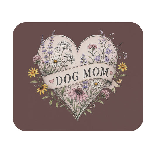 Dog Mom Floral Mouse Pad — Heart-shaped Wildflower Design