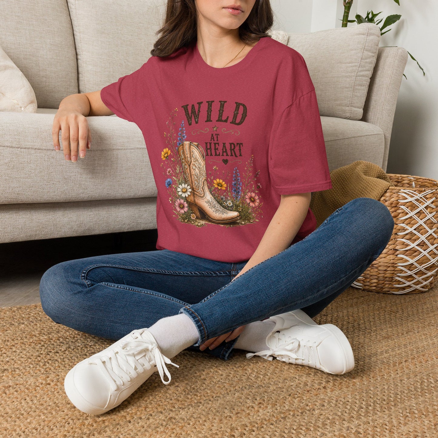 Wild at Heart Cowboy Boot T-Shirt – Floral Western Graphic Tee (Light Weight, Ultra Soft Tee)