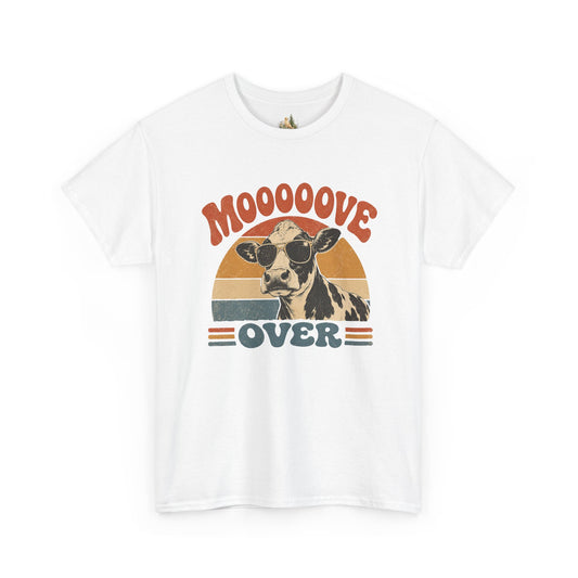 Mooove Over Cow Tee – Retro Vintage Farm Animal Graphic T-Shirt (Heavy Weight Tee)