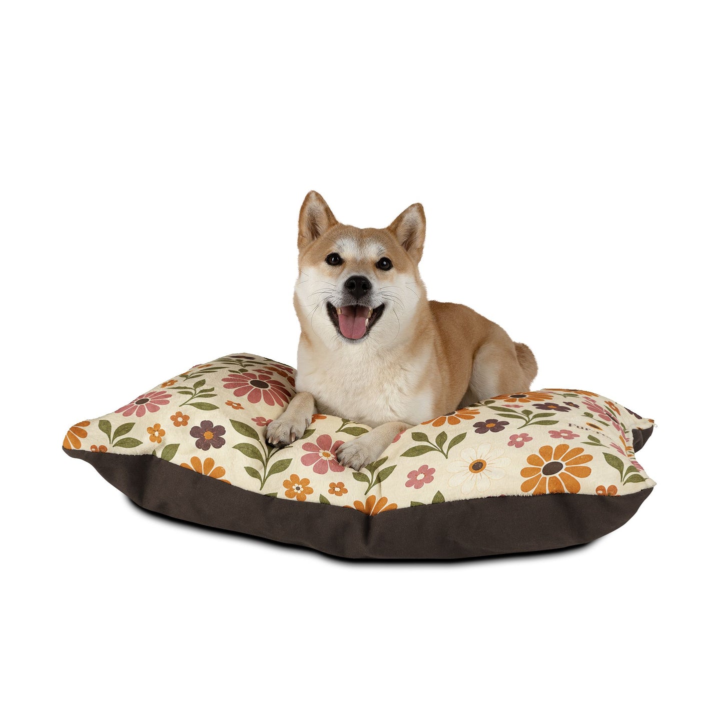 Floral Cozy Pet Bed — Vintage Daisy Print Dog & Cat Cushion 40" x 30"