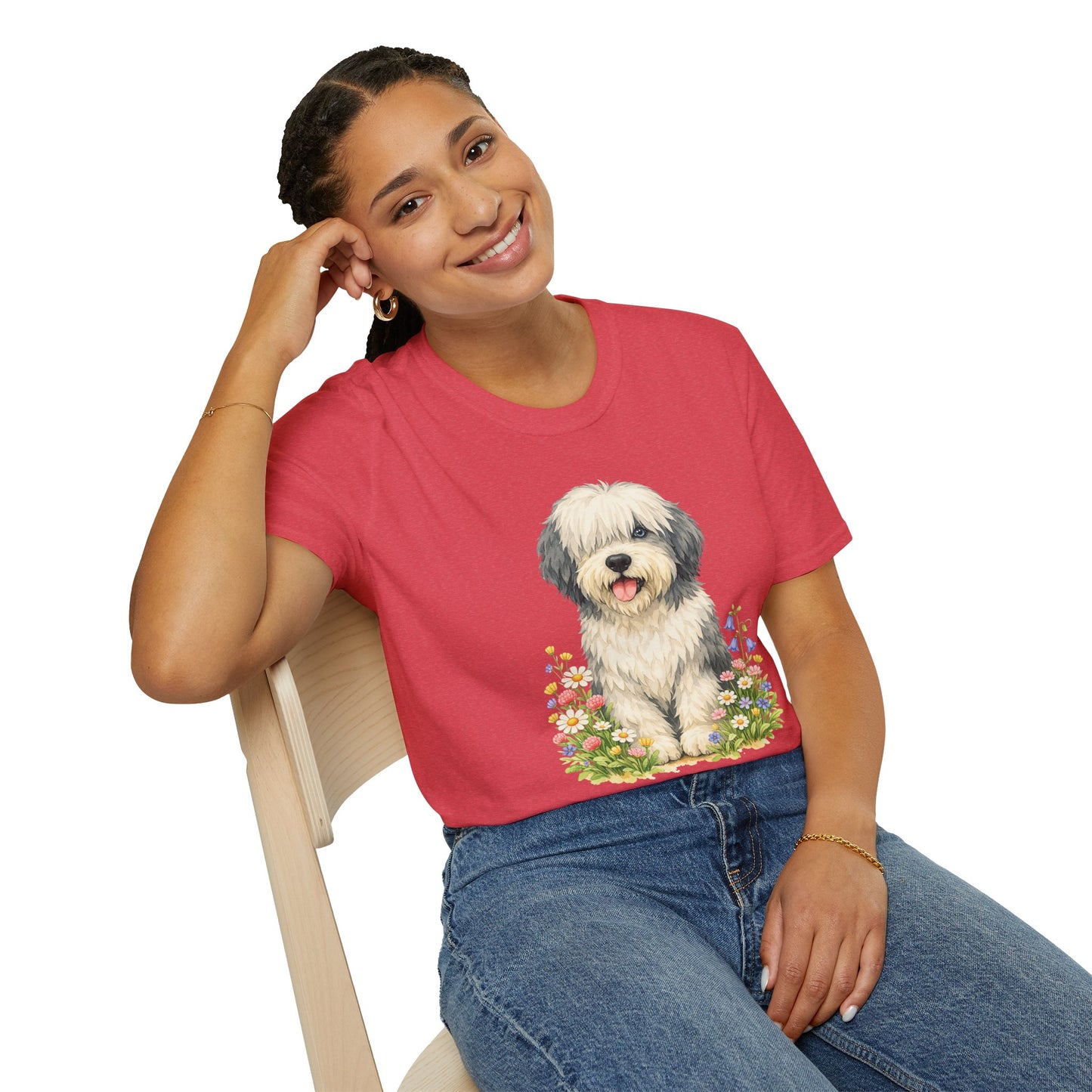 Old English Sheepdog Floral Tee — Cute Dog T‑Shirt for Dog Lovers (Light Weight, Ultra Soft Tee)