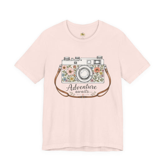 Floral Vintage Camera Adventure Awaits T-Shirt | Photography Travel Tee