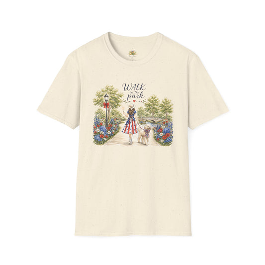 Walk in the Park woman with dog T-Shirt | Floral pathway illustration (Light Weight, Ultra Soft T Shirt)