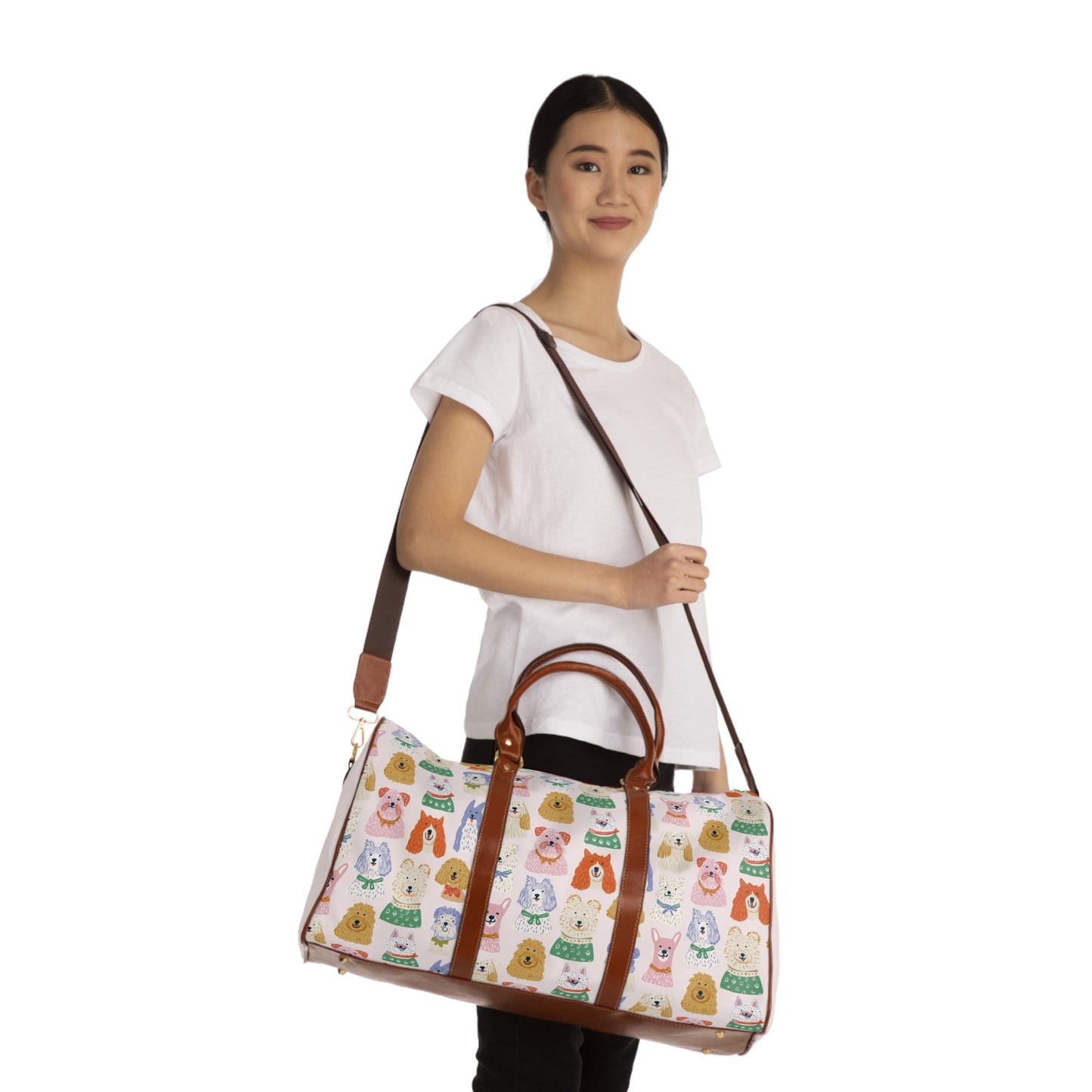Waterproof Dog Print Travel Bag – Cute Cartoon Pup Weekender Duffel