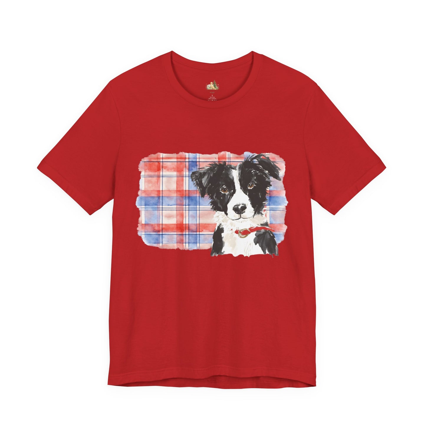 Plaid Pup Graphic Tee — Border Collie Watercolor Shirt