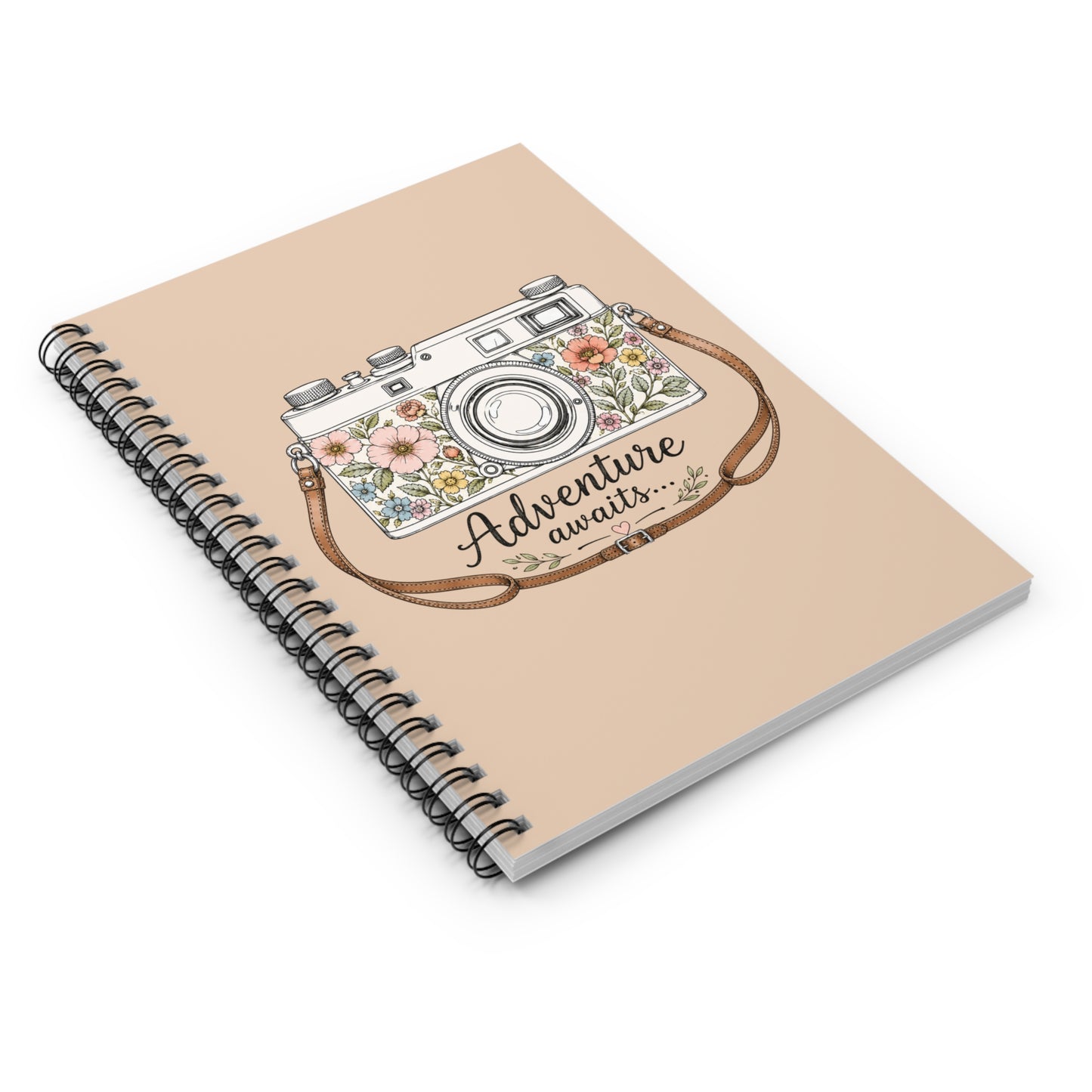 Floral Camera Adventure Awaits Notebook | Spiral Ruled Notebook