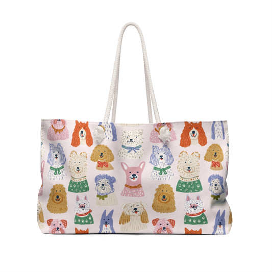 Cute Dog Pattern Weekender Bag – Colorful Puppy Tote for Travel & Beach