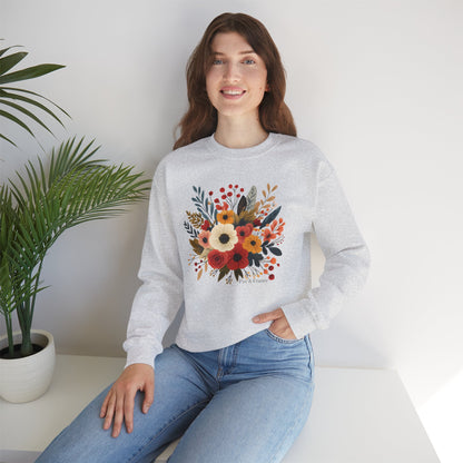 Floral Bouquet Crewneck Sweatshirt — Autumn Wildflower Graphic