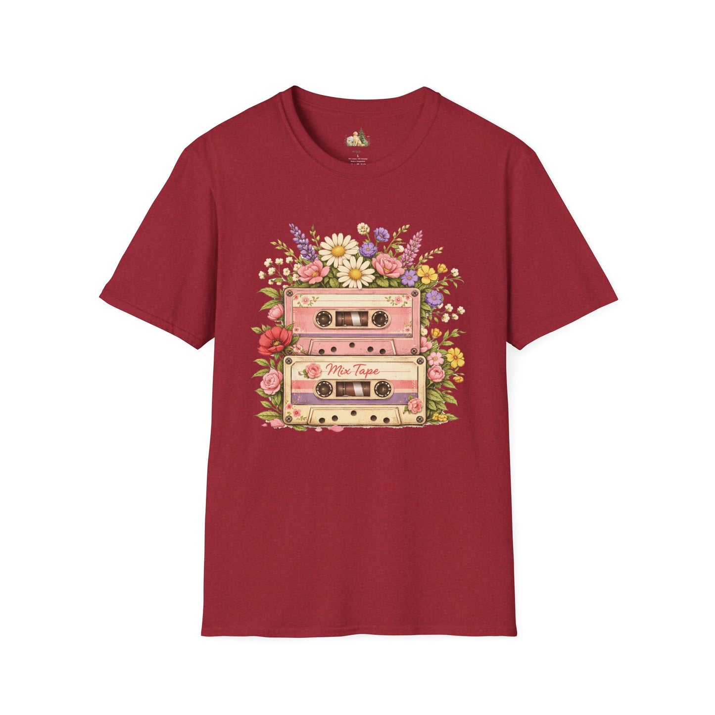 Retro Floral Cassette T-Shirt — Mix Tape Design for Music Lovers (Light Weight Ulta Soft Tee)