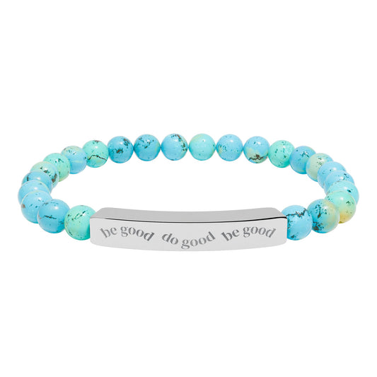 Engraved Bar Natural Stone Bracelet | Stretch Beaded Bracelet