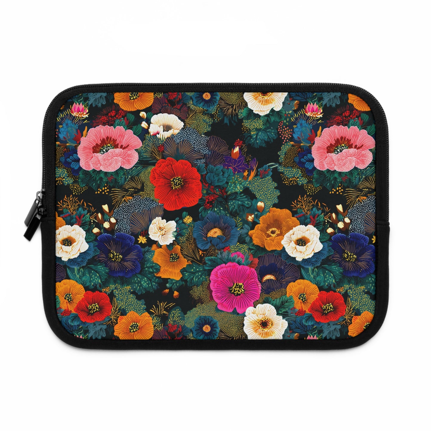 Floral Night Laptop Sleeve — Colorful Poppy Garden Protective Case