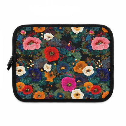 Floral Night Laptop Sleeve — Colorful Poppy Garden Protective Case