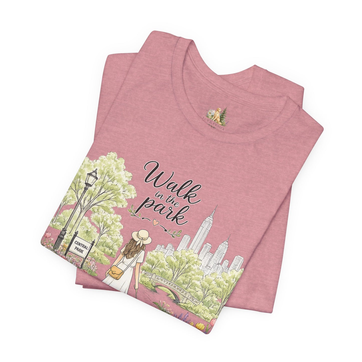 Walk in the Park T-Shirt | Woman Walking Dog Park Illustration