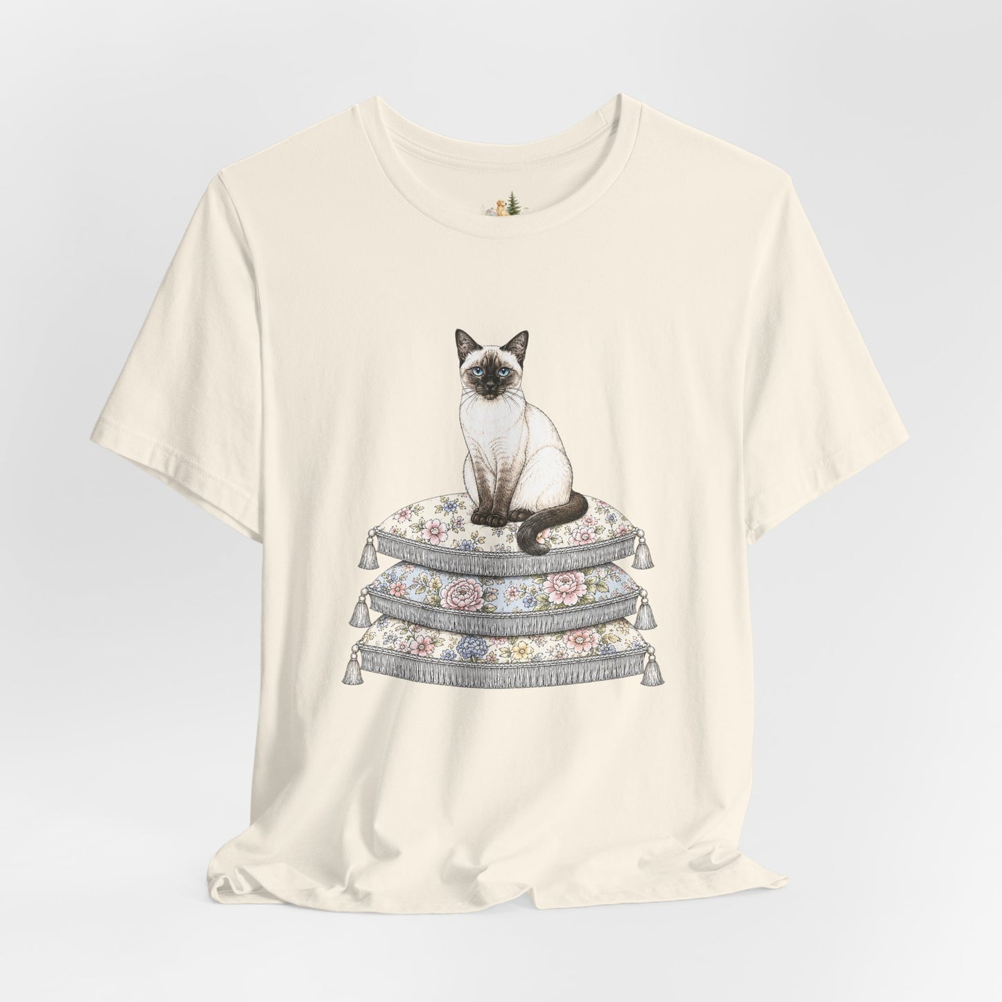 Siamese Cat on Floral Pillows T-Shirt | Vintage Pet Illustration