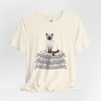 Siamese Cat on Floral Pillows T-Shirt | Vintage Pet Illustration