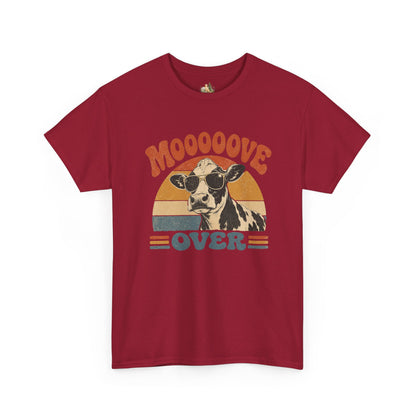 Mooove Over Cow Tee – Retro Vintage Farm Animal Graphic T-Shirt (Heavy Weight Tee)
