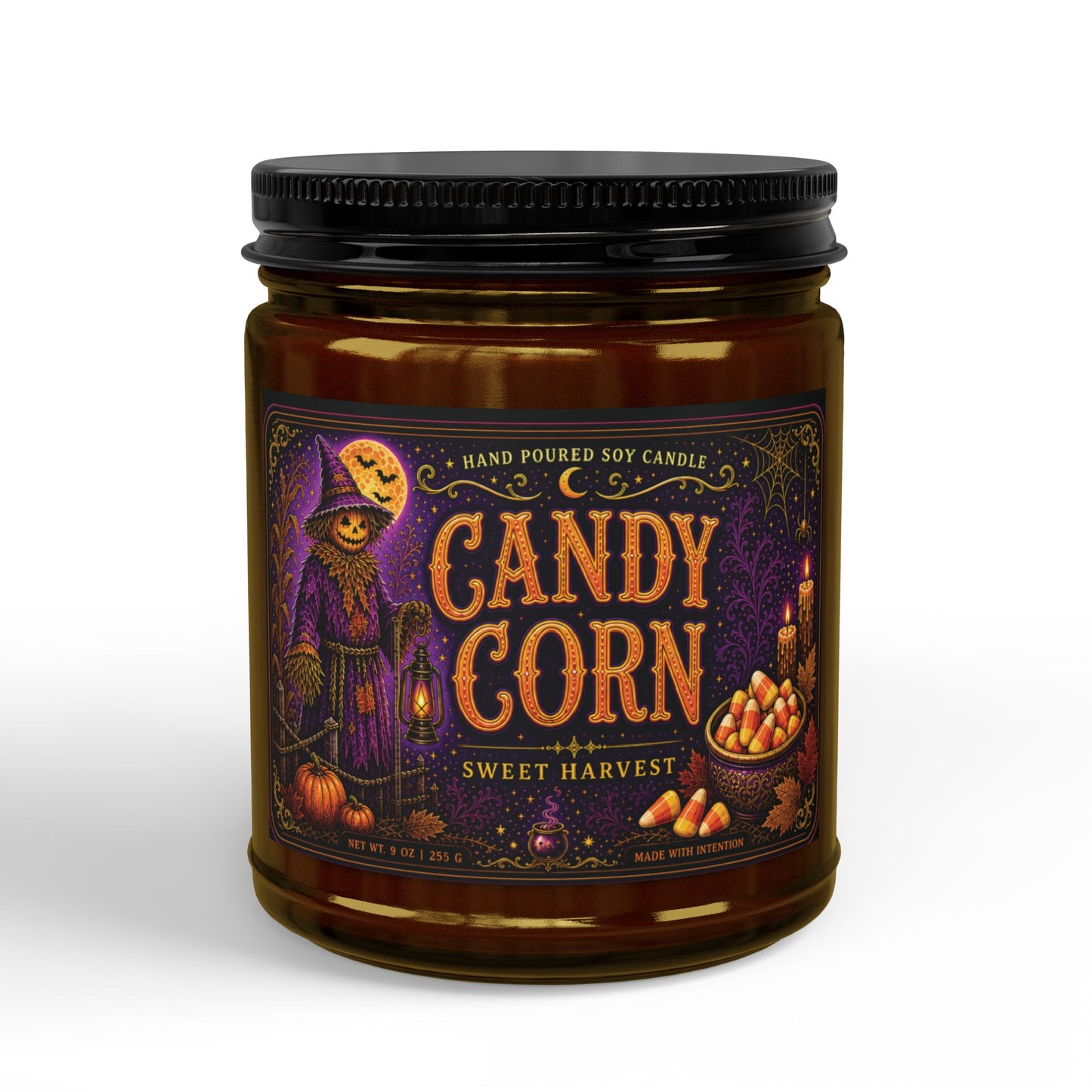 Candy Corn Soy Candle Jar — Autumn Halloween Scented Candle (4oz & 9oz)