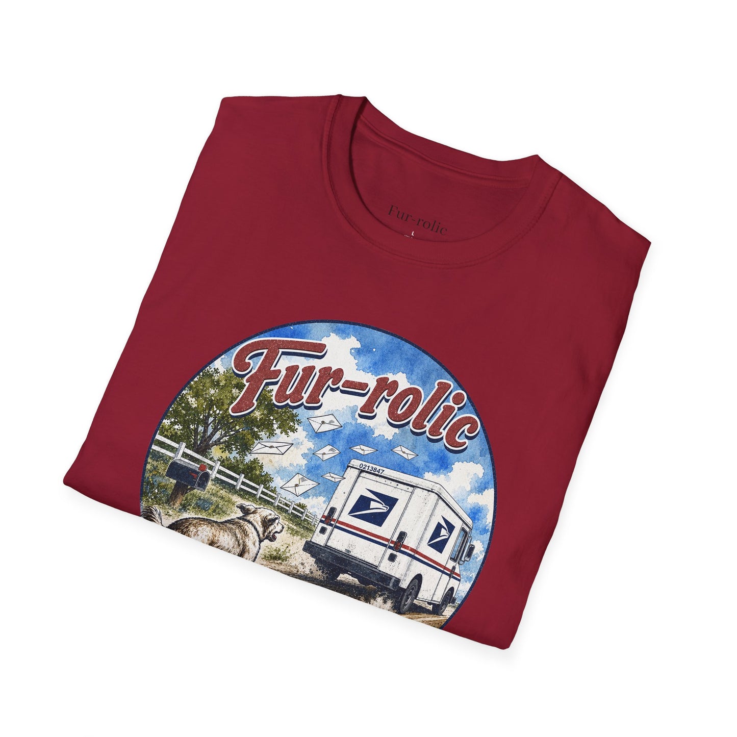 Fur-rolic T-Shirt — Postal Mail Truck & Playful Dogs Retro Graphic Tee (Light Weight Ultra Soft Tee)