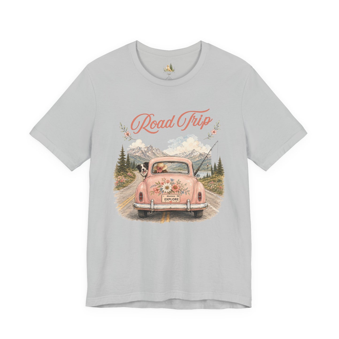 Road Trip Vintage Car T-Shirt — Retro Floral Scenic Drive Tee