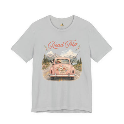 Road Trip Vintage Car T-Shirt — Retro Floral Scenic Drive Tee