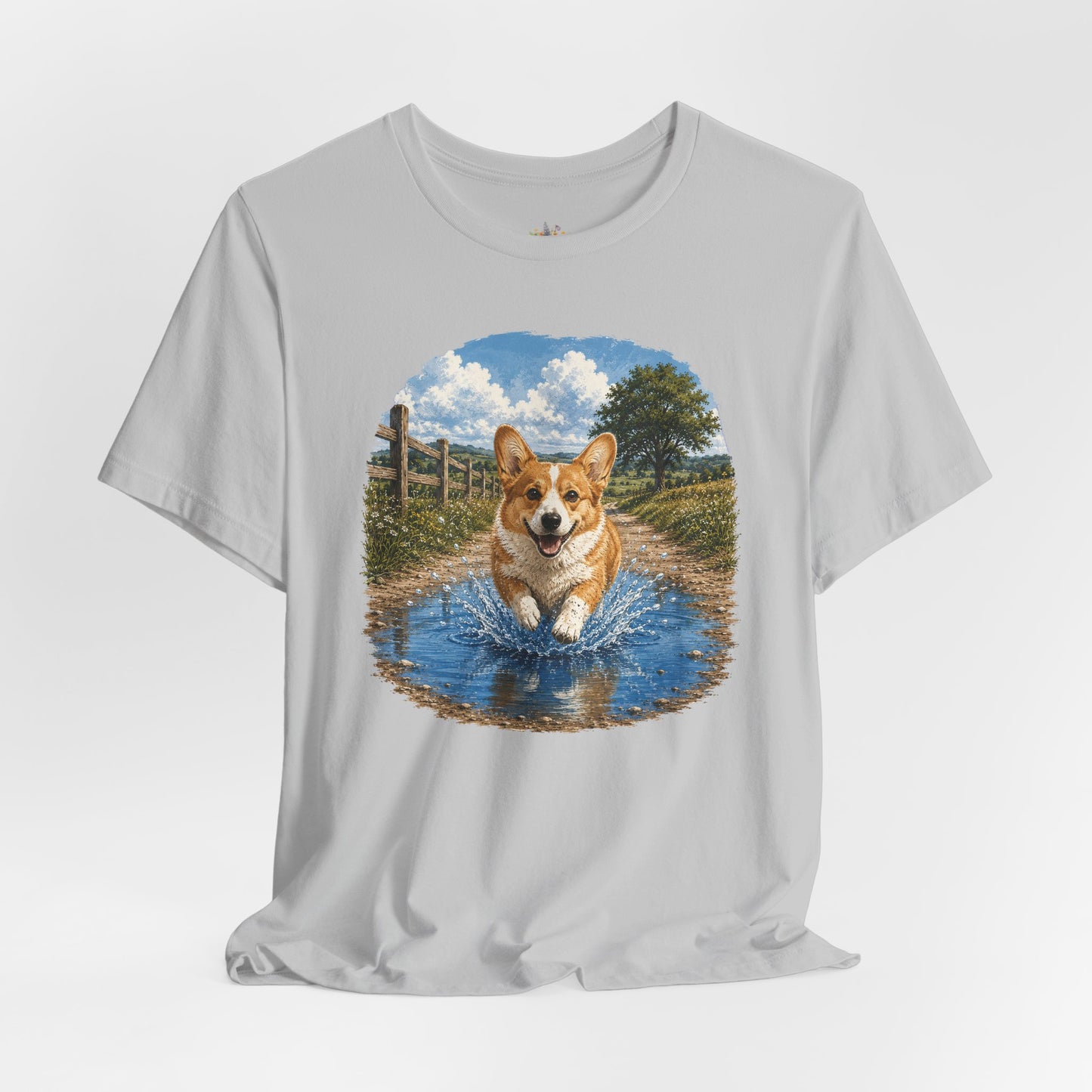 Corgi Splash T-Shirt — Playful Dog Graphic Tee