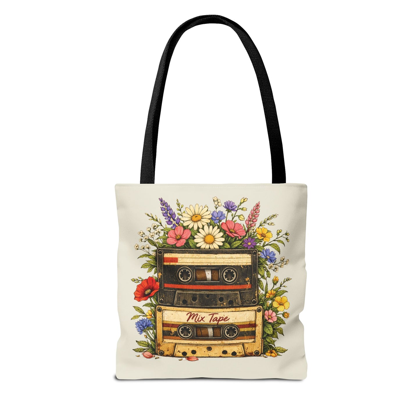 Retro Cassette Tote Bag — Floral 'Mix Tape' Vintage Music Tote