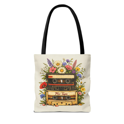 Retro Cassette Tote Bag — Floral 'Mix Tape' Vintage Music Tote