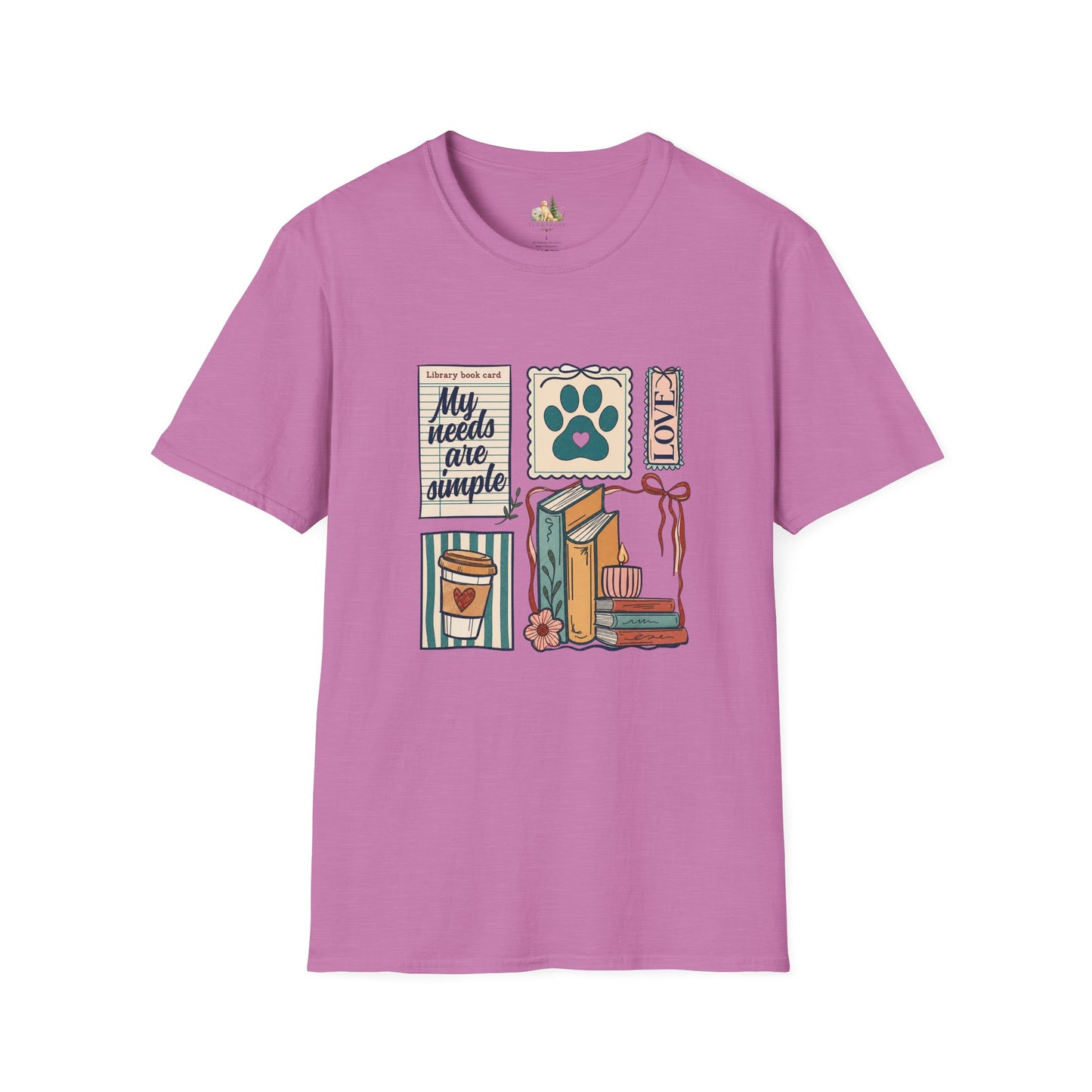 T-Shirt — "My Needs Are Simple" Book & Paw Graphic Tee