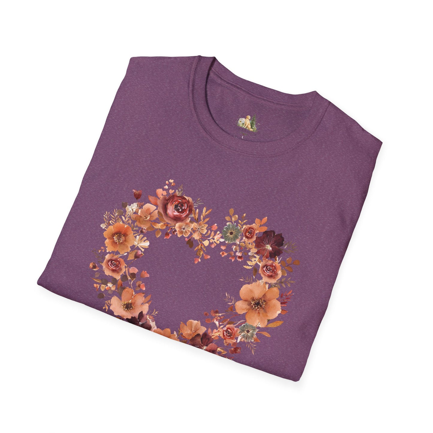 Floral Heart Tee — Women's Heart Wreath Graphic T-Shirt, Romantic Floral Gift