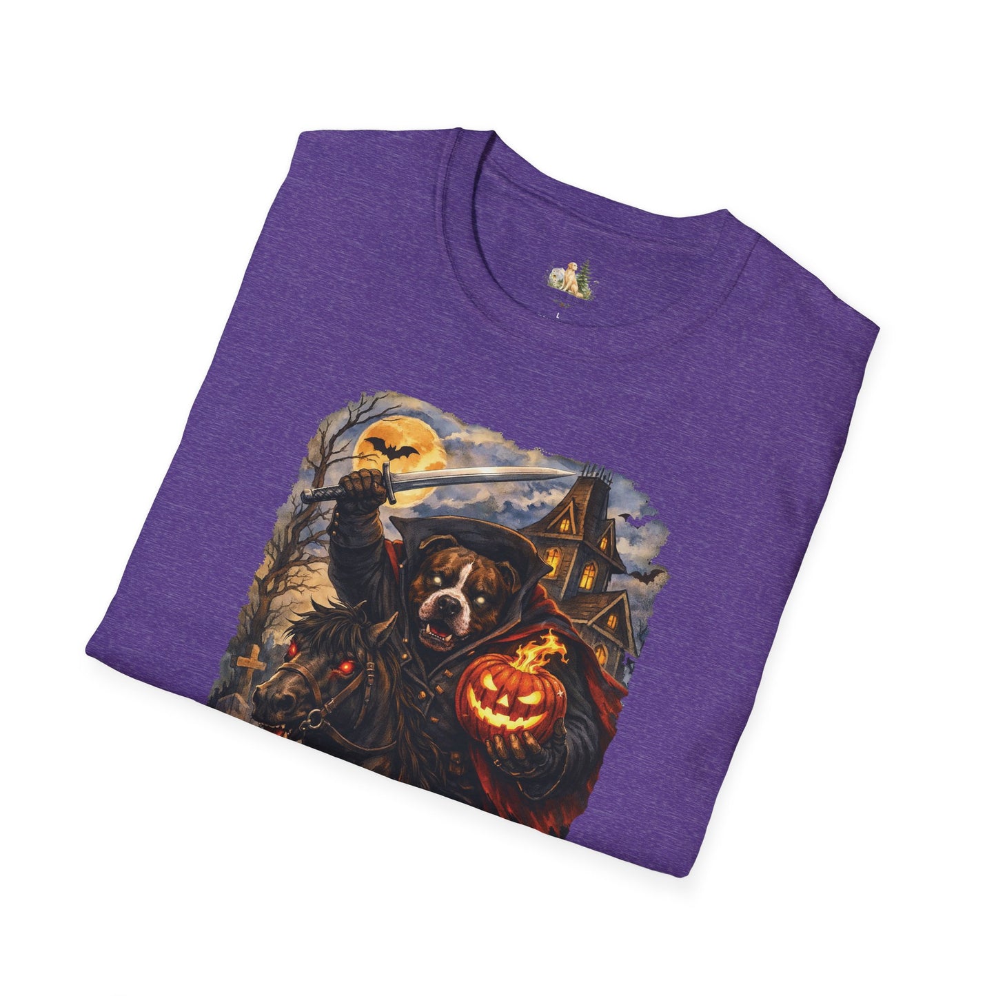 Unisex Halloween Pit Bull Headless Horseman Tee – What Tails Lurk Behind The Pines Collection