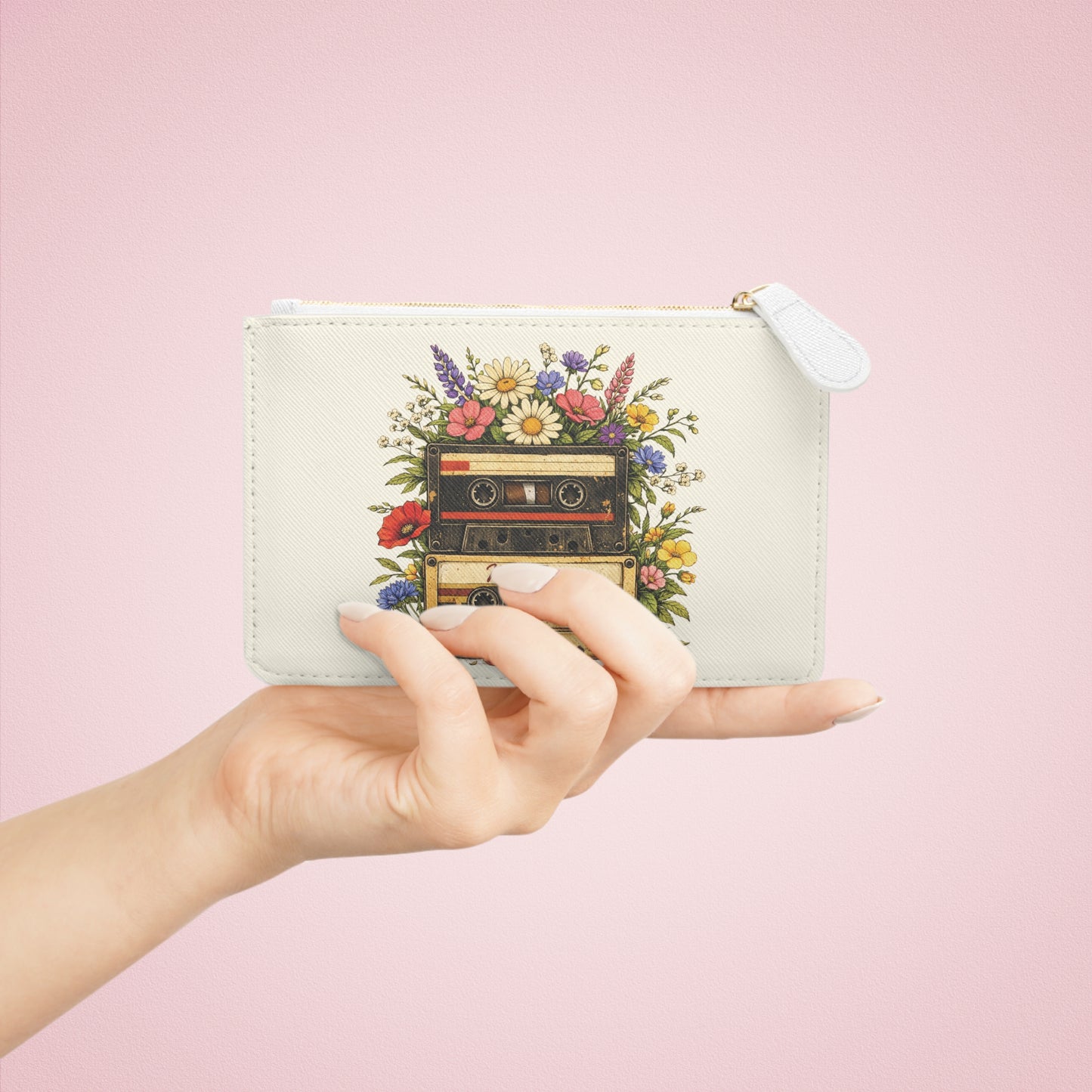 Vintage Mix Tape Mini Clutch Bag — Floral Retro Cassette Coin Purse